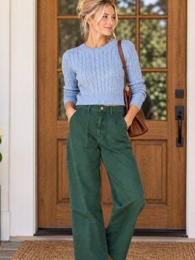 Divided women's green cargo pants canvas cotton size 4 utility boho wide leg